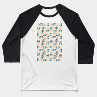 Retro Geometric Floral Pattern Blue, Peach, Coral Baseball T-Shirt